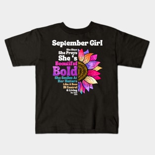 Sunflower September Girl She Slays She Prays She's Beautiful Like A Boss Kids T-Shirt